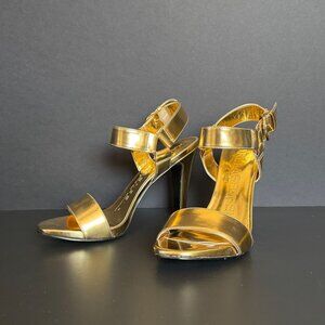 Karl Lagerfeld Gold Metallic High Heel Sandals With Buckle Straps Womens Size 8